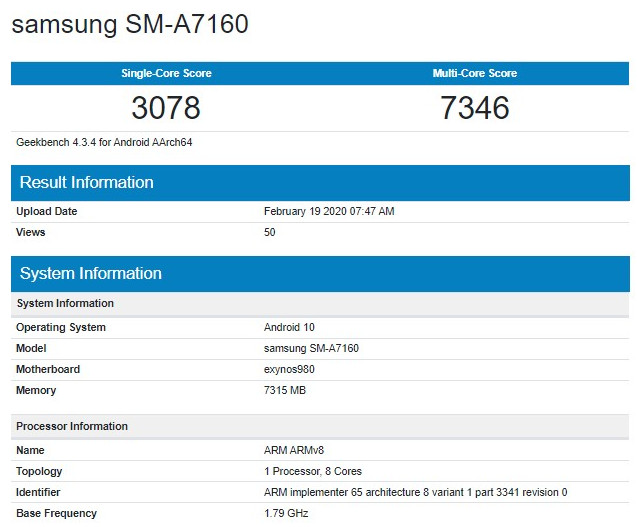 5G-версию Samsung Galaxy A71 заметили в Geekbench с чипом Exynos 980 - «Смартфоны»